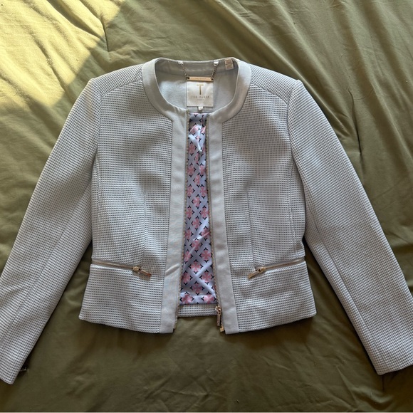 Ted Baker London Cropped Jacket Size 0 | Textured Zip Moto Style - Picture 1 of 3
